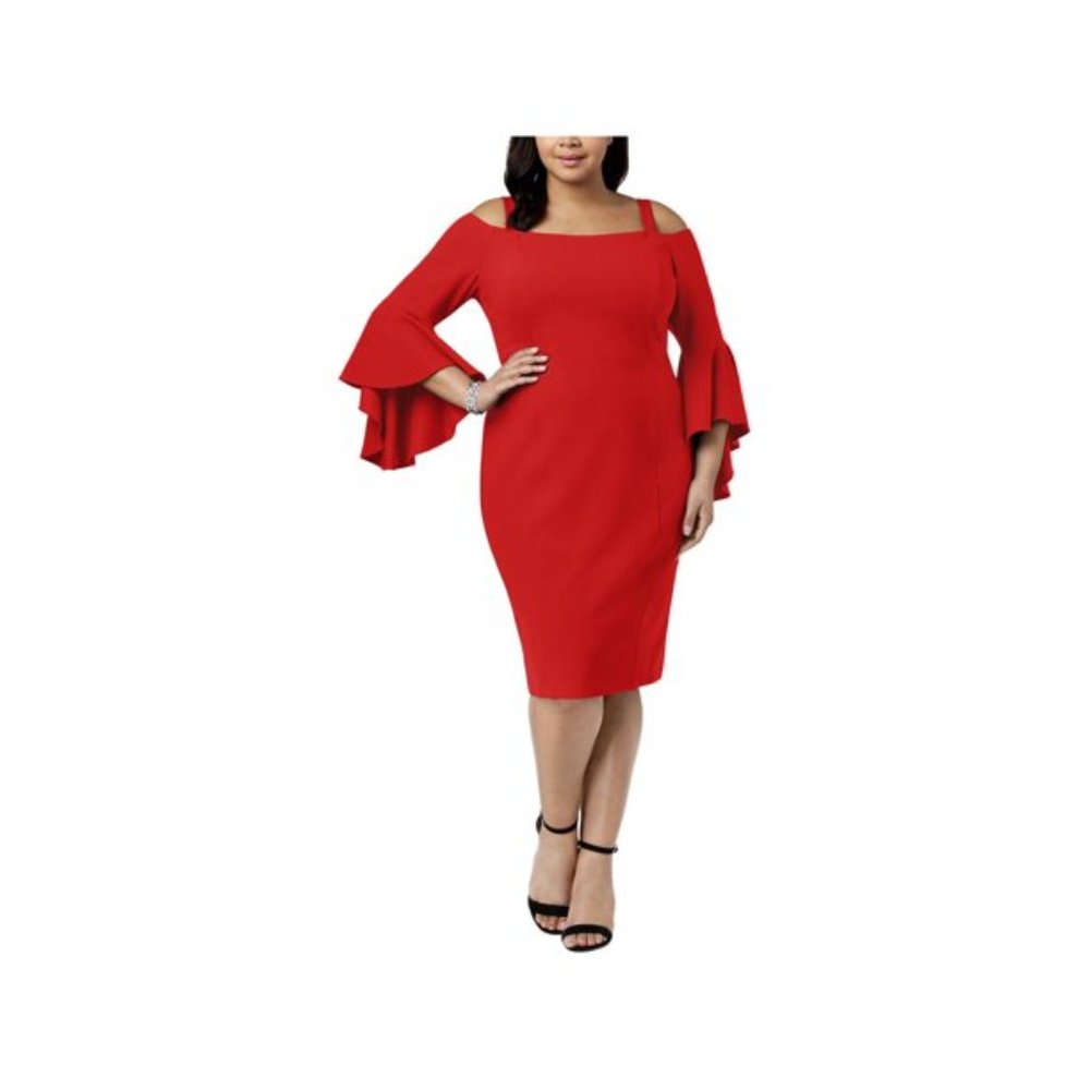 R & M Richards Bell-Sleeve Sheath Dress Red